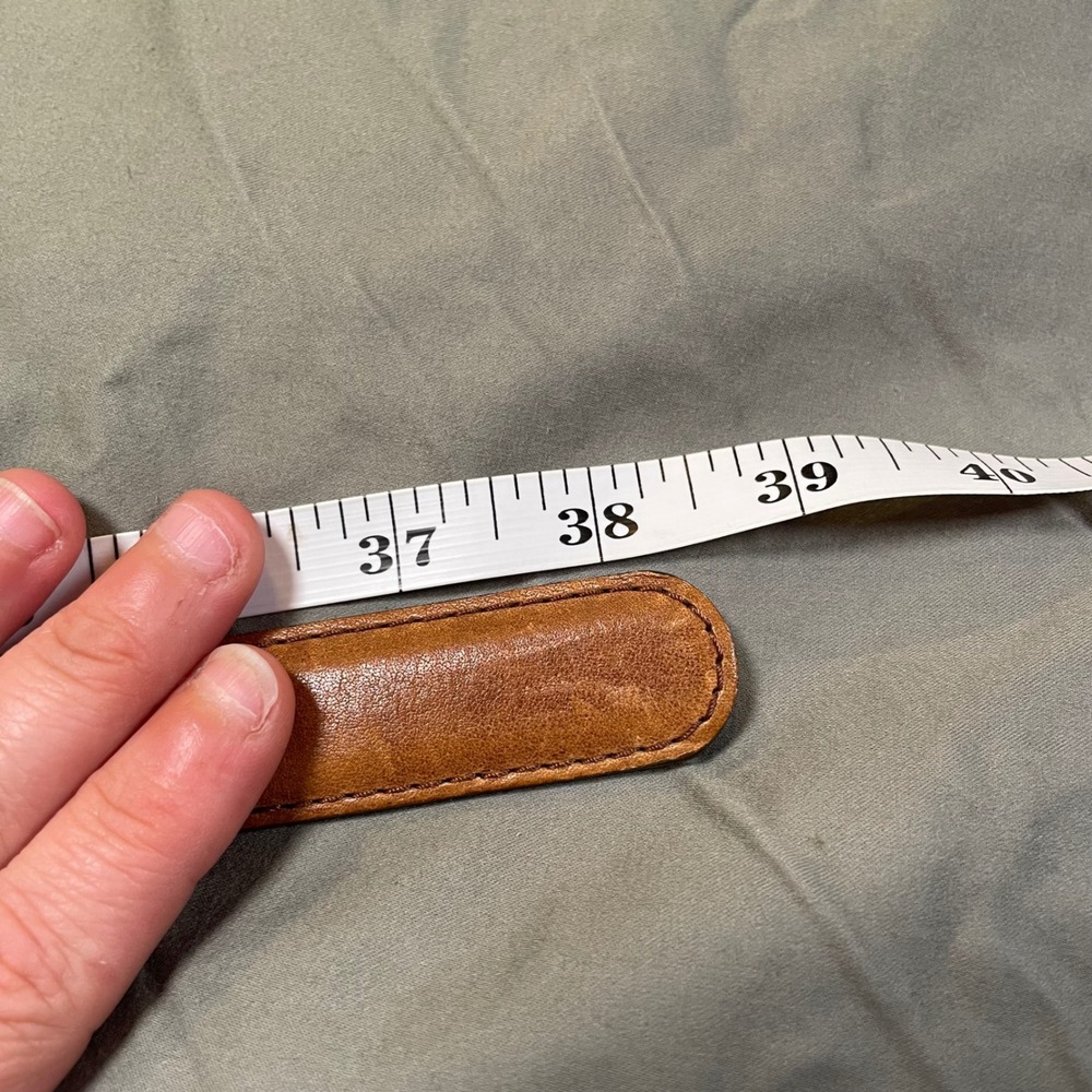 Full Grain Leather Belt Cognac Brown Solid Brass Buckle Mens Size Large Classic - Picture 3 of 5